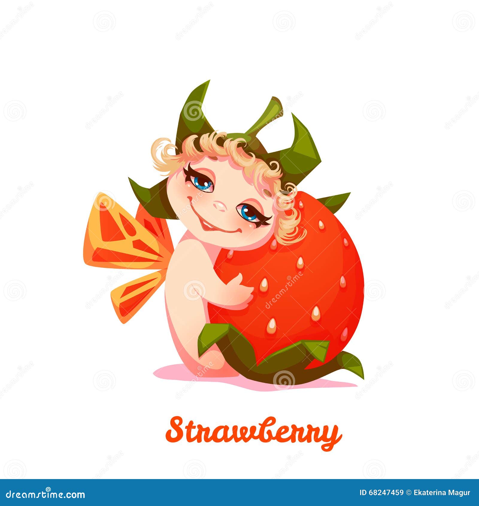 Sweet Fairy with Red Strawberry. Vector Illustration Stock Vector