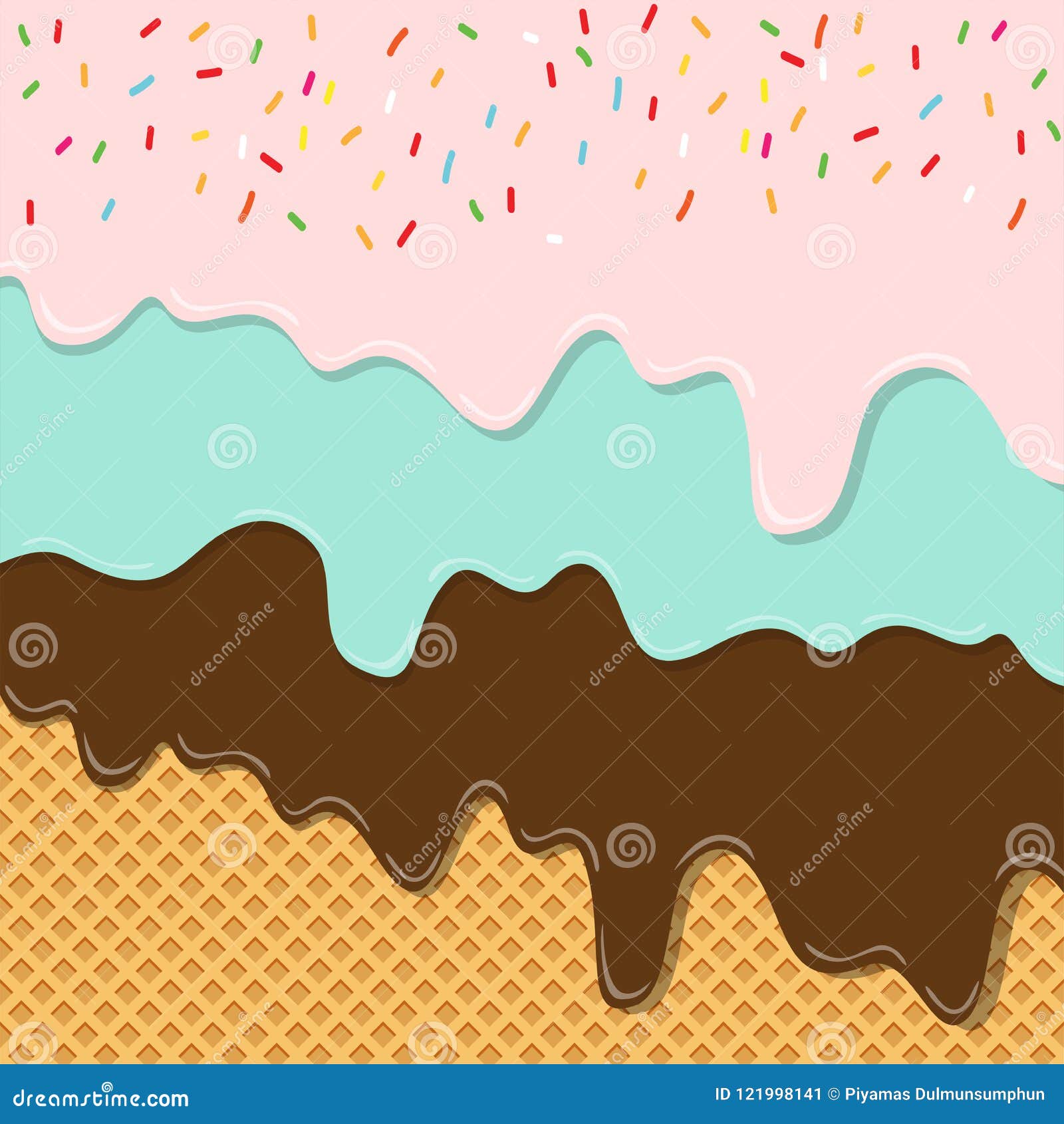 sweet flavor ice cream texture layer melted on wafer background