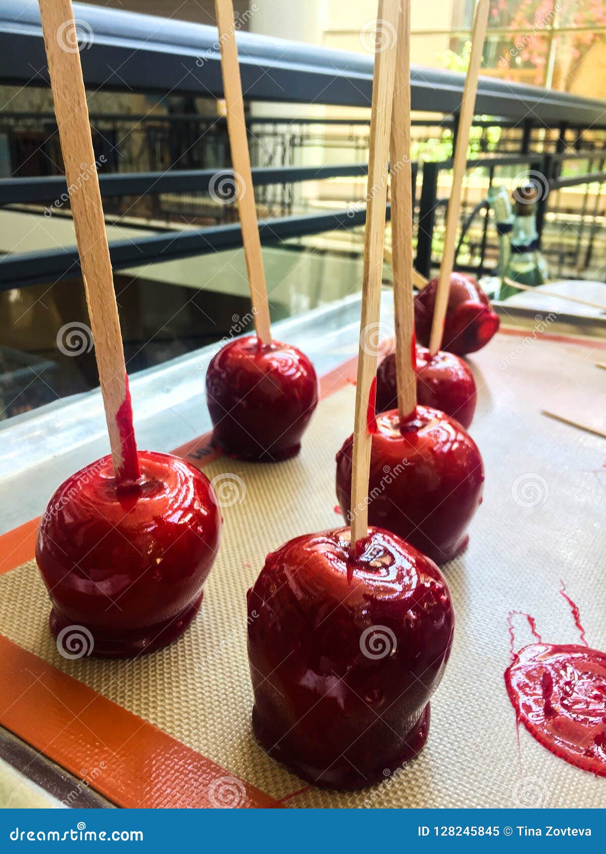 Sweet Glazed Red Toffee Candy Apples on Sticks Stock Image Image of dessert, candy 128245845