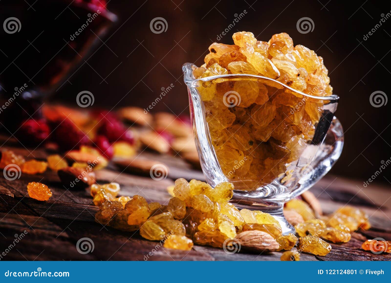 Sweet Golden Raisins, Old Wooden Background, Selective Focus Stock ...