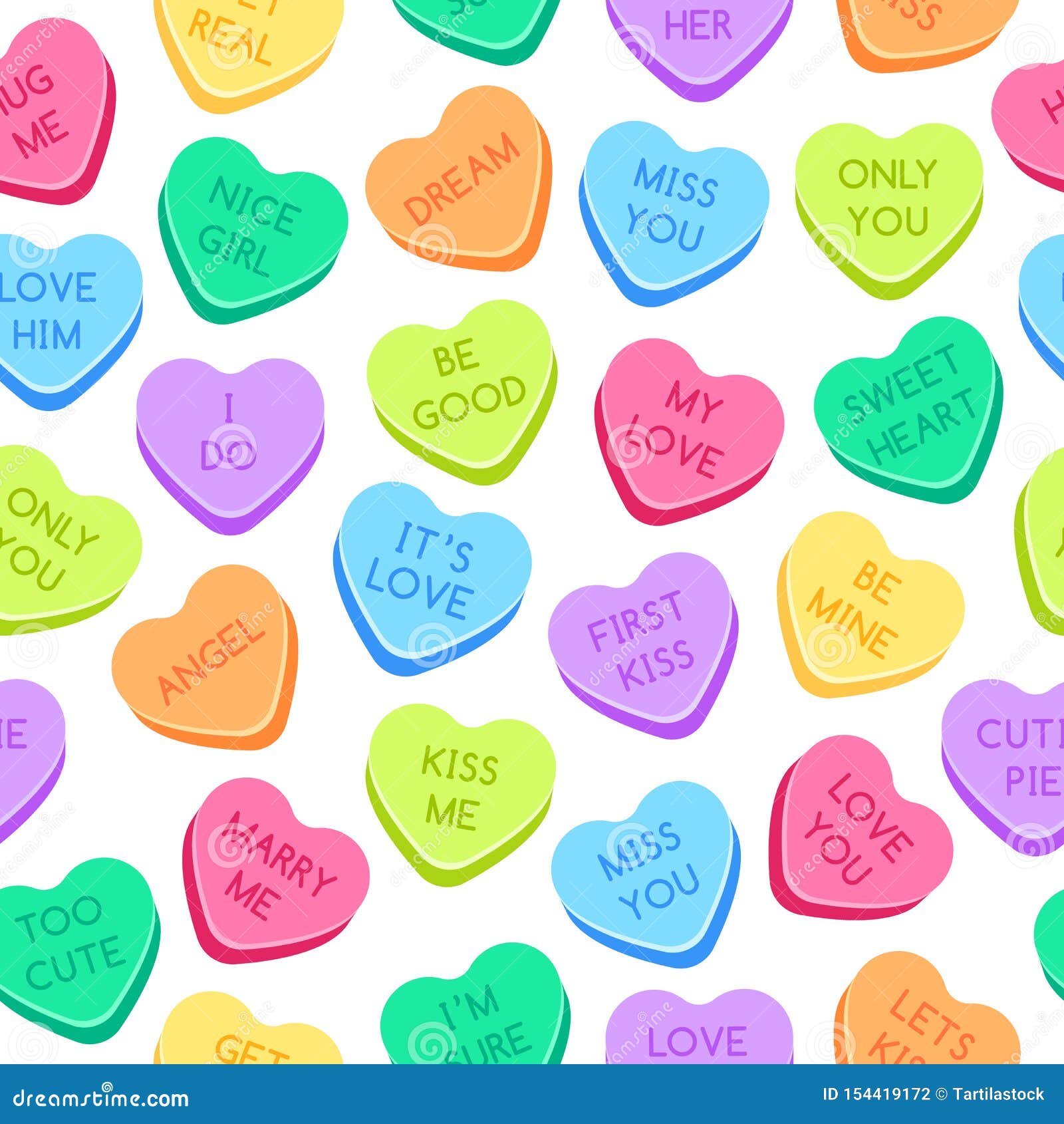 Sweet Heart Candies Pattern. Colorful Valentines Hearts, Love Sweet Heart Candies Pattern. Colorful Valentines Hearts, Love