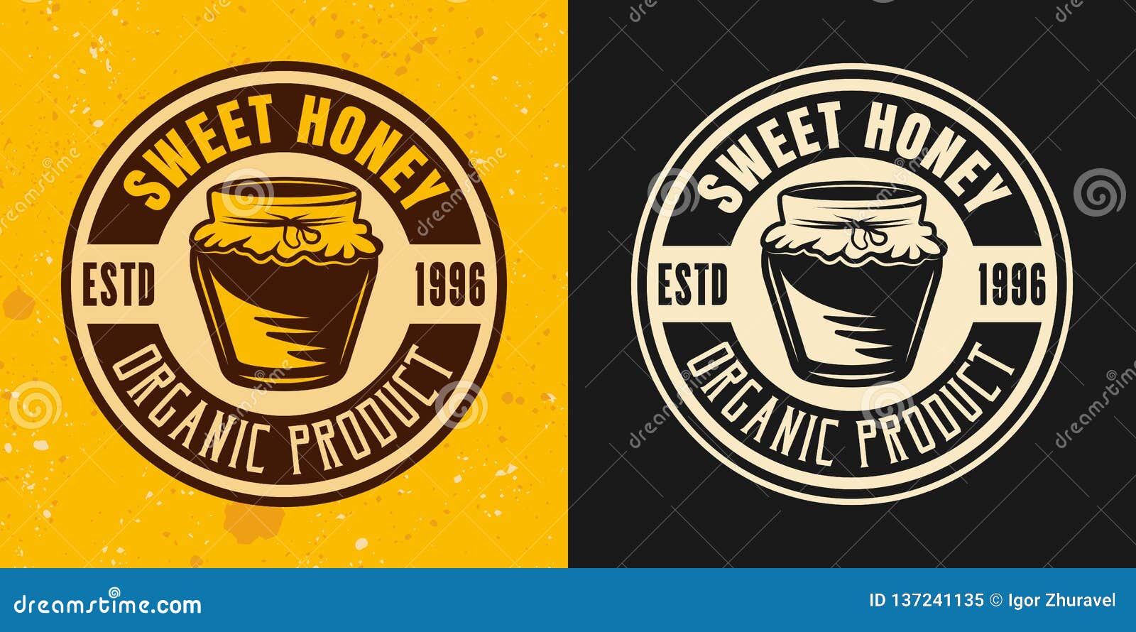 Download Sweet Honey Two Colored Styles Vector Round Emblem Stock ...