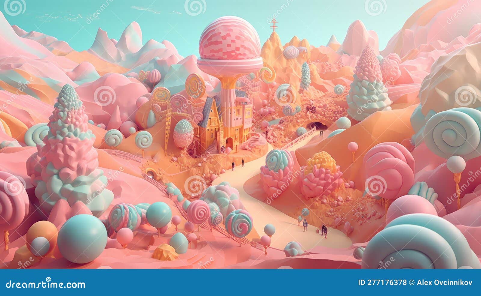 A Sweet Journey through a Pastel Candyland. Perfect for Invitations and Posters Stock 