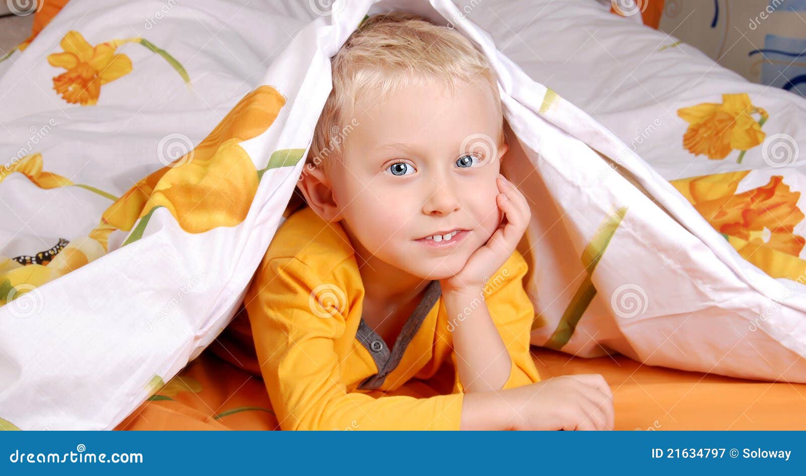 Sweet little boy in bed stock image. Image of beautiful 21634797