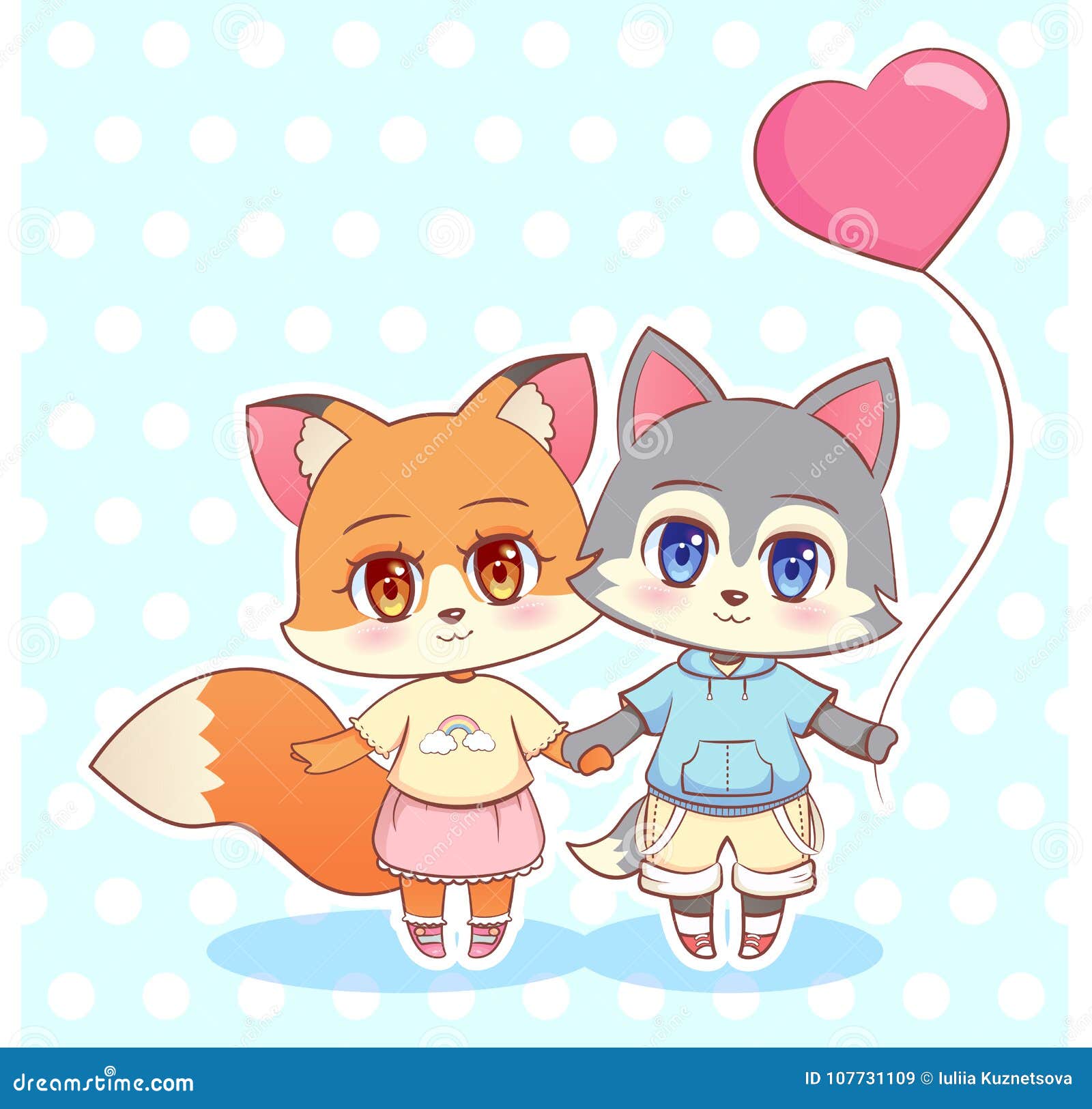 Sweet Little Cute Kawaii Anime Cartoon Puppy Fox Wolf Dog Boy And