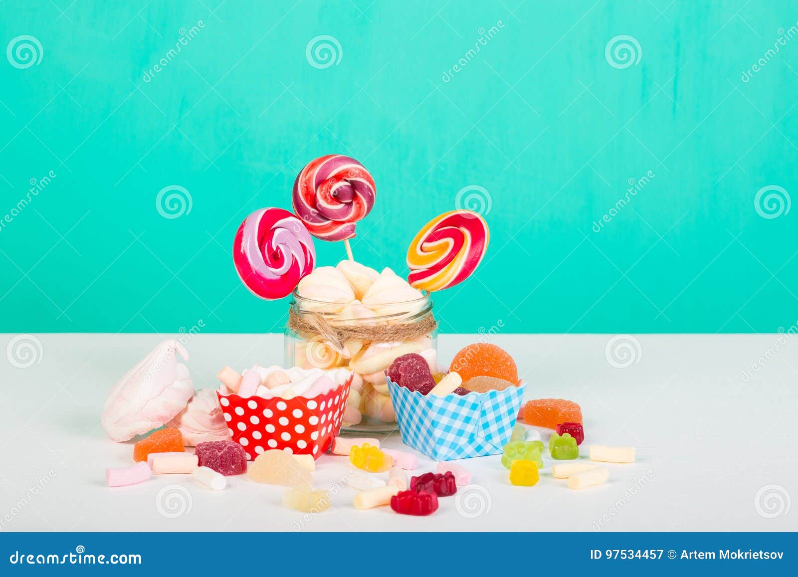 Sweet Marshmallows with Lollipop Stock Image Image of bright, snack