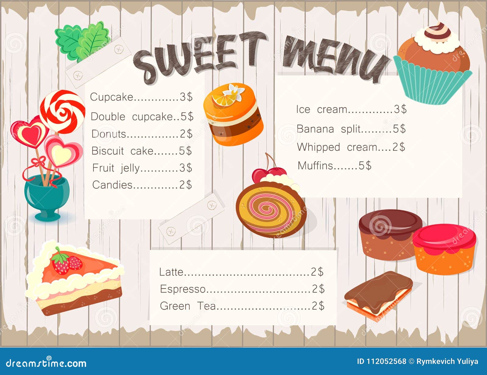 Sweet Menu for Confectionery. Stock Vector Illustration of drawn, dessert 112052568
