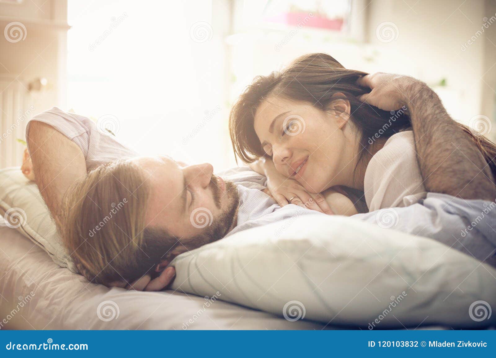 Sweet morning in bed. stock photo. Image of female, happiness ...
