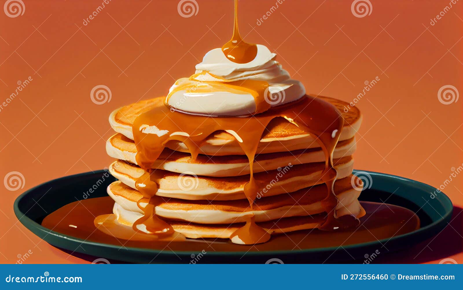 Sweet Pancake Stack with Fruit, Whipped Cream ,generative AI Stock