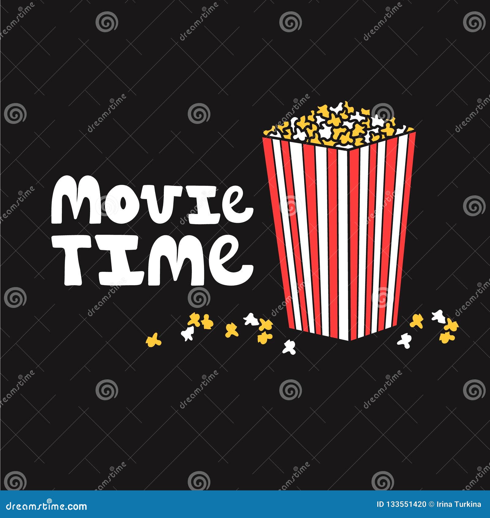 Sweet Popcorn And English Text Movie Time Stock Vector Illustration Of Snacks Card