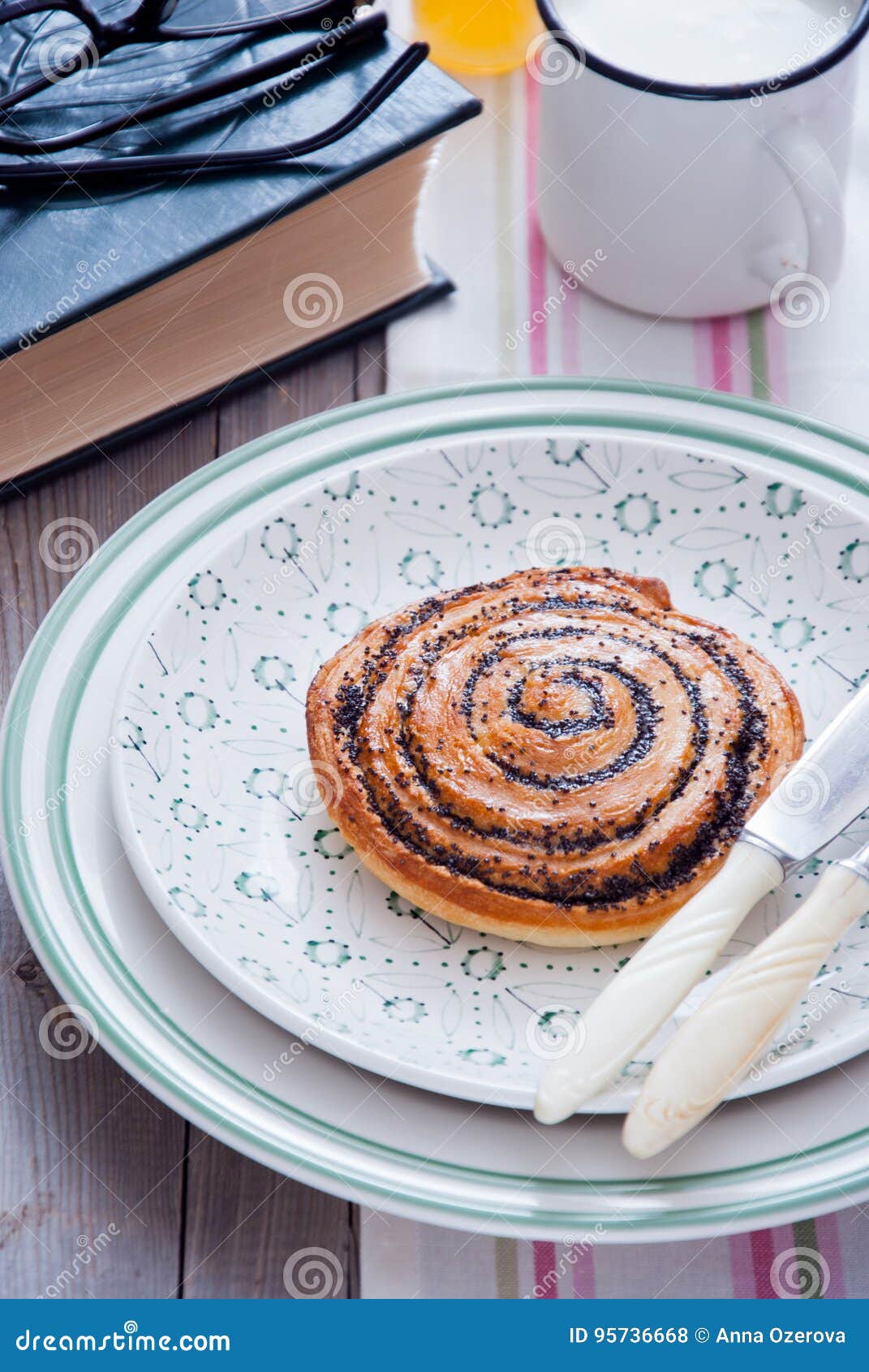 Sweet poppy seed bun stock photo. Image of curl, bakery 95736668