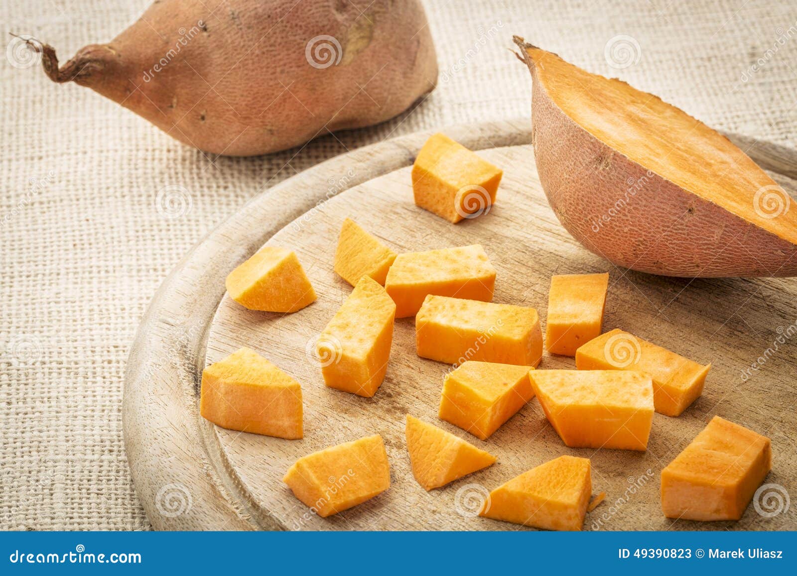 Sweet potato diced stock image. Image of wood, cutting 49390823