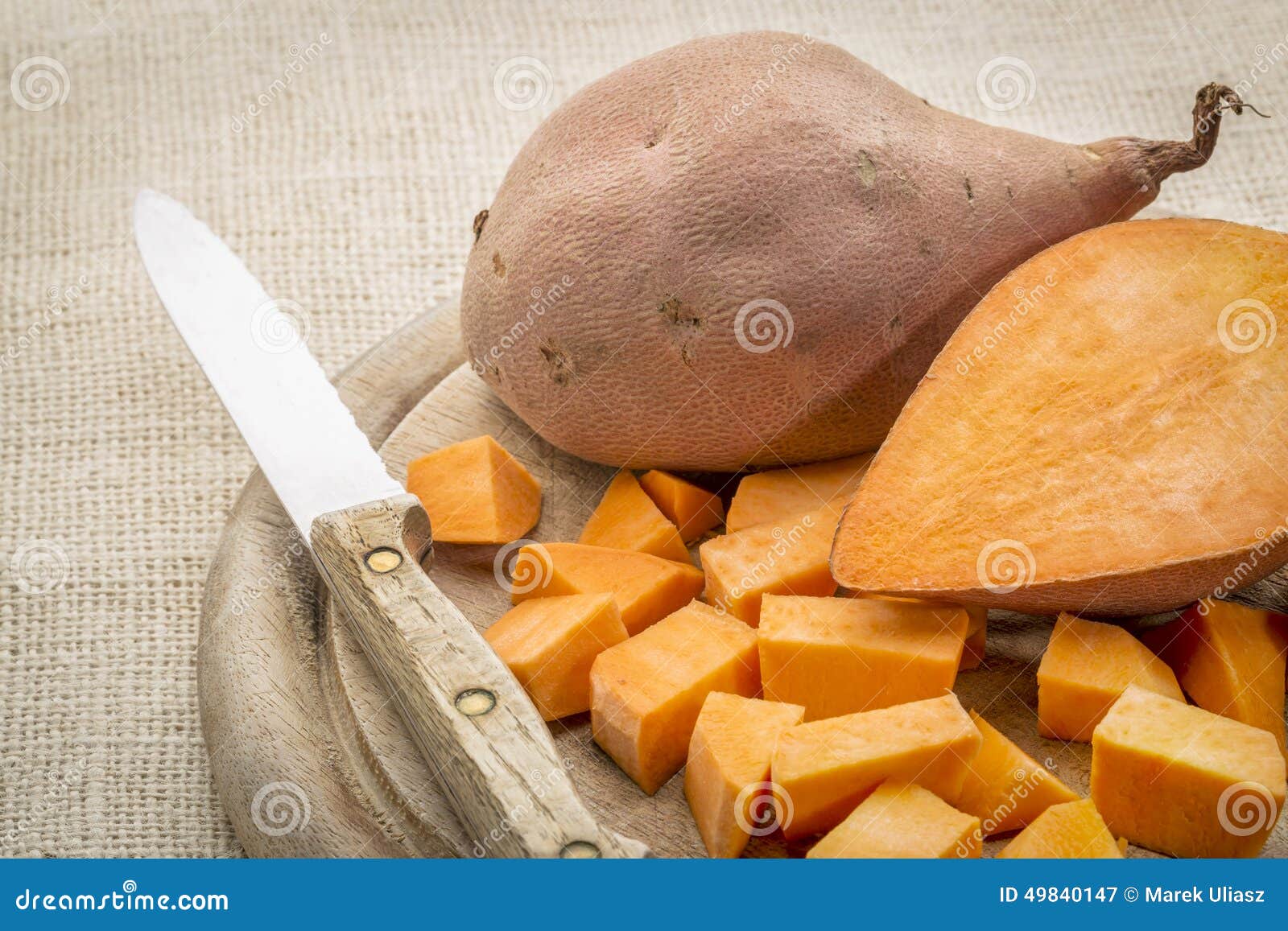 Sweet potato diced stock image. Image of knife, food 49840147
