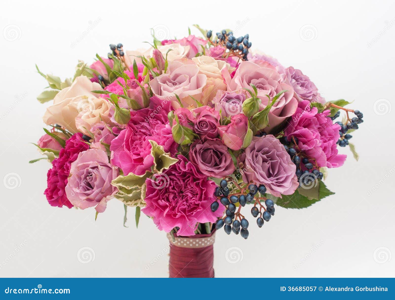 Sweet Purple Roses And Blue Berries Bridal Bouquet Stock Image - Image ...