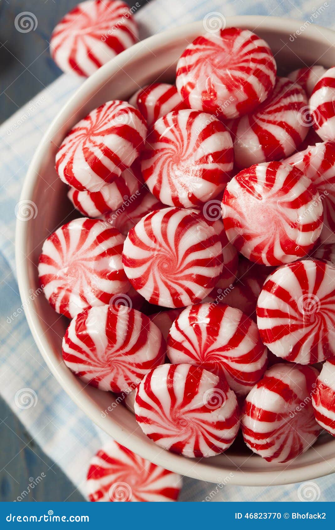 sweet red white peppermint candy bowl 46823770