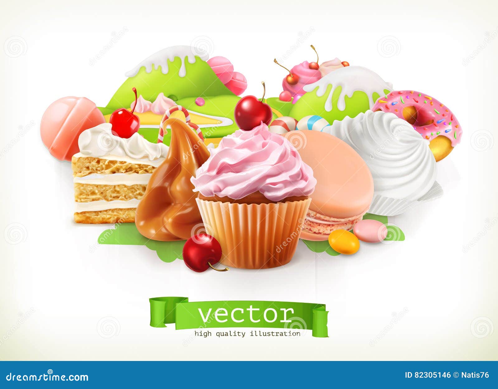 Cute food ice cream scoops and cupcake sweet Vector Image