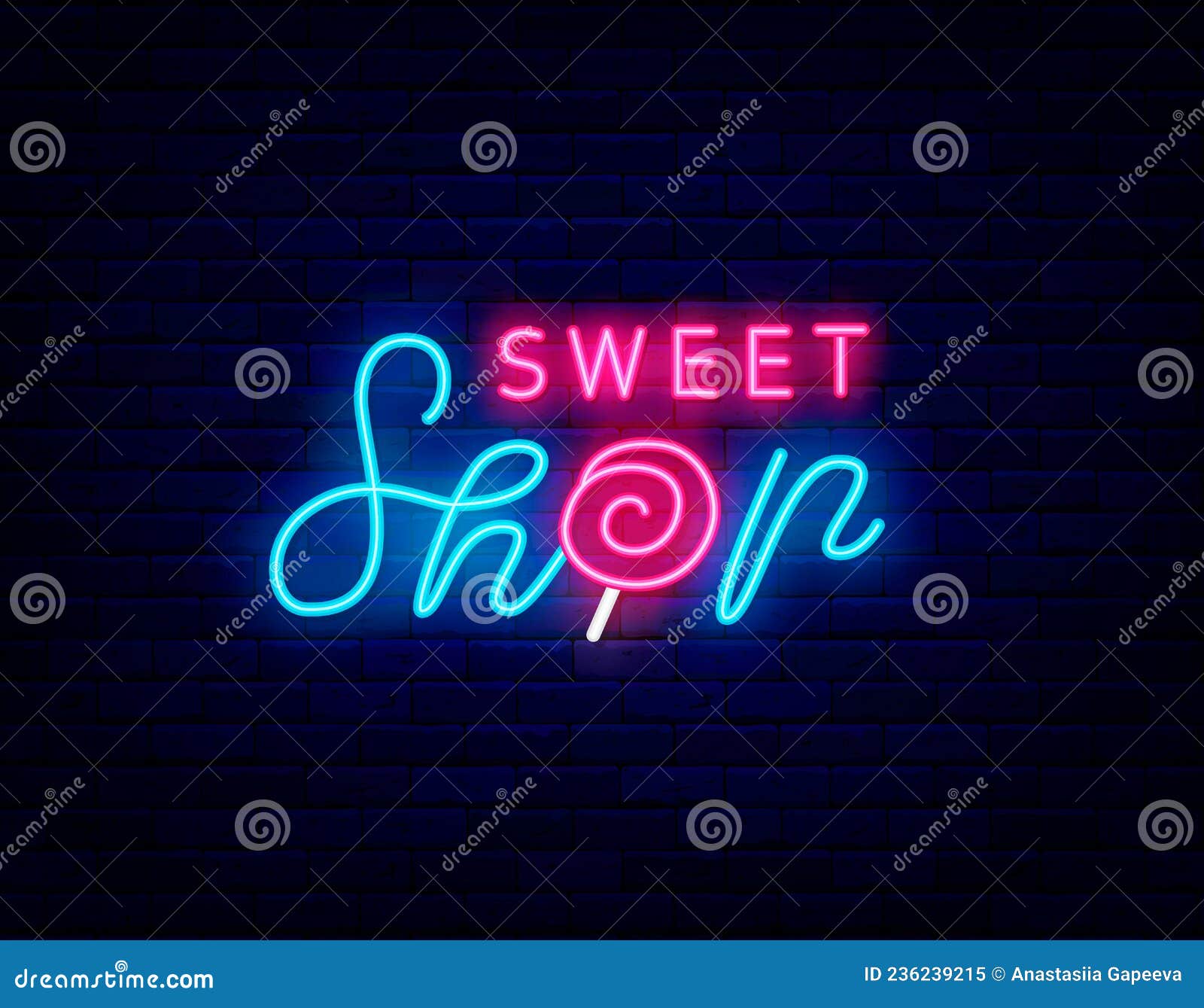 Sweet Shop Neon Signboard. Candy Bar. Lollipop. Night Bright Logo and ...