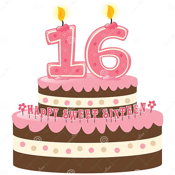 Sweet Sixteen Birthday Cake Stock Vector - Illustration of brown ...