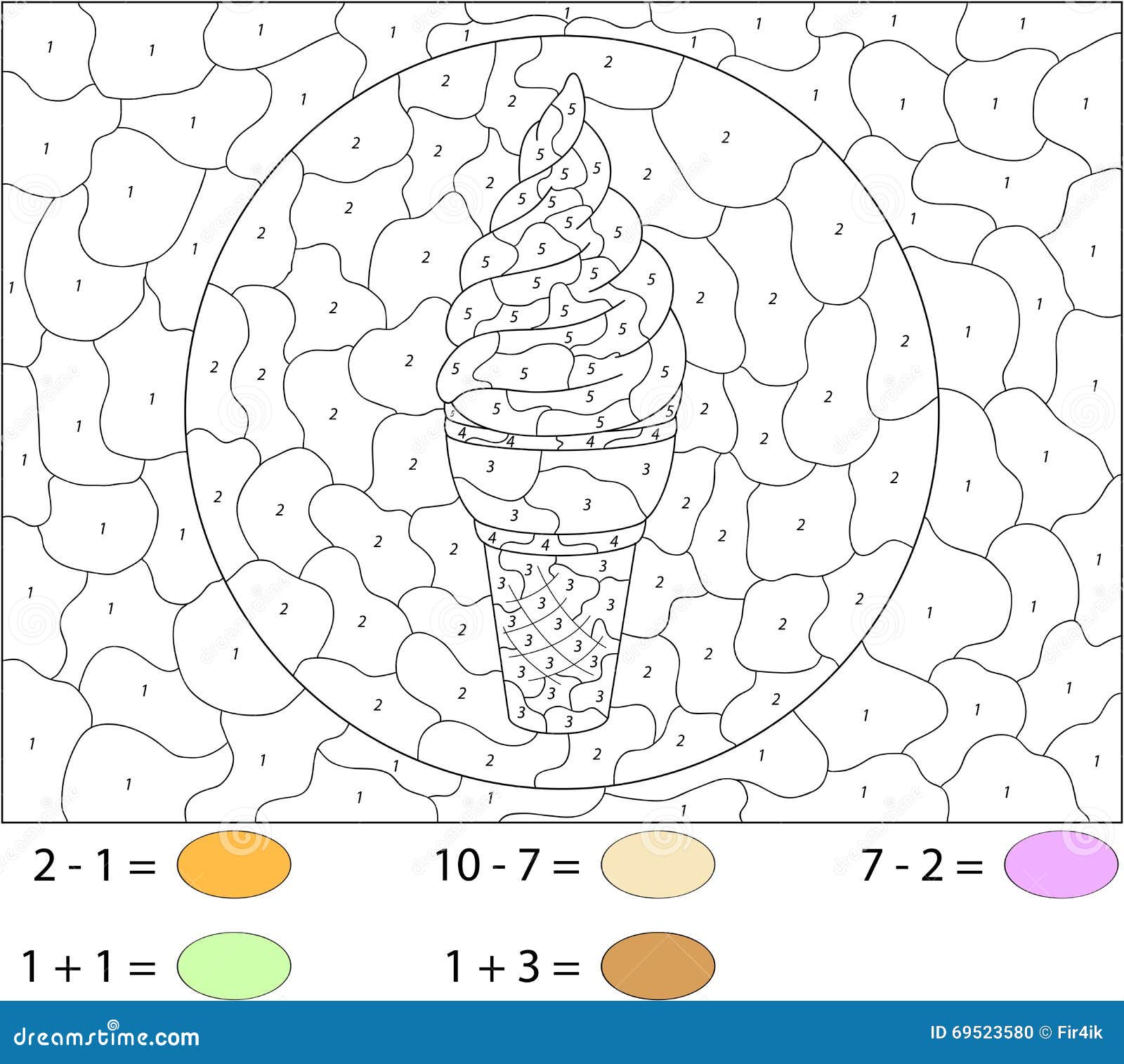 Sweet and Tasty Ice Cream. Color by Number Educational Game for Stock