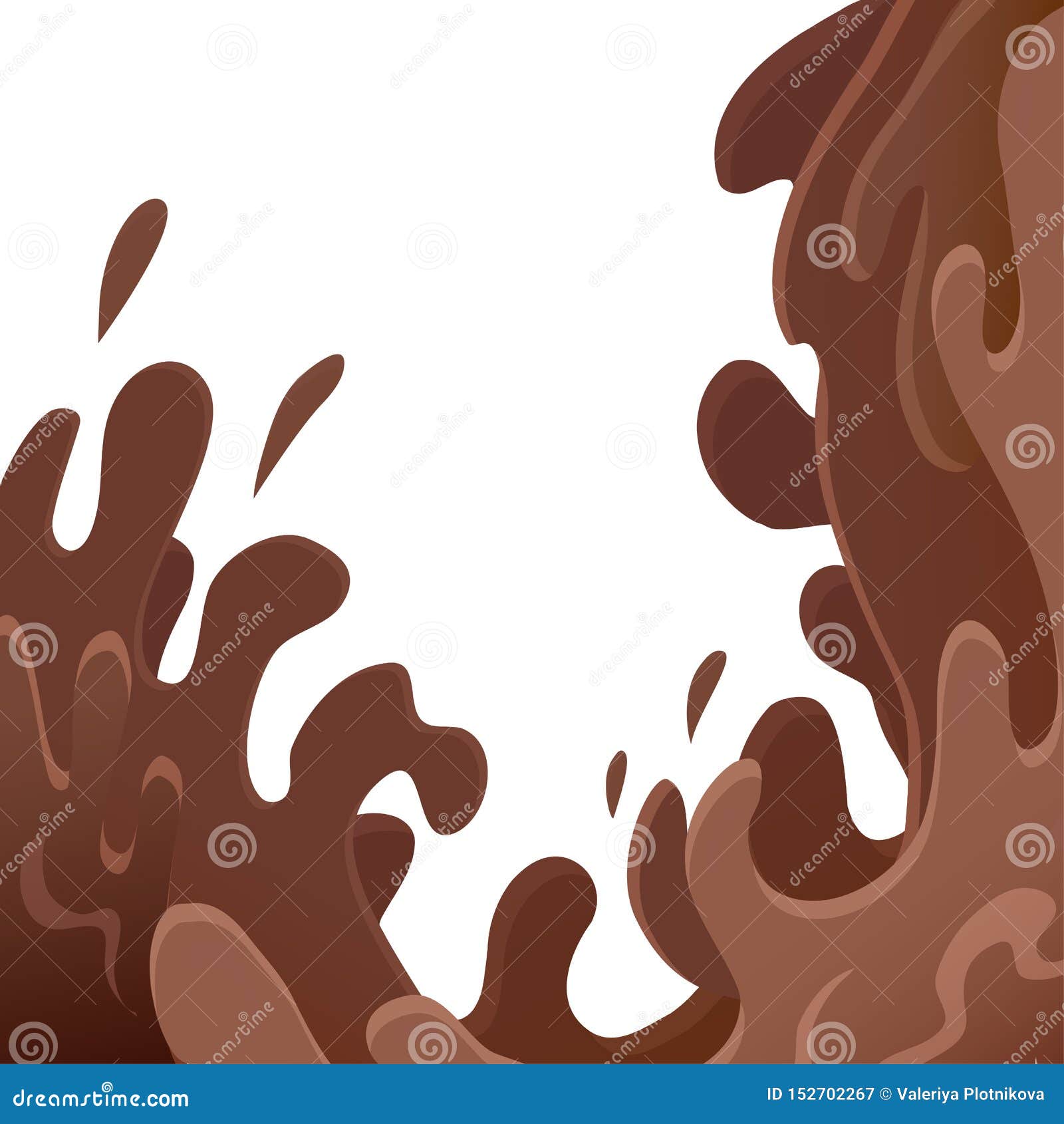 Sweet Waves of Chocolate on White Background. Streams and Drops of