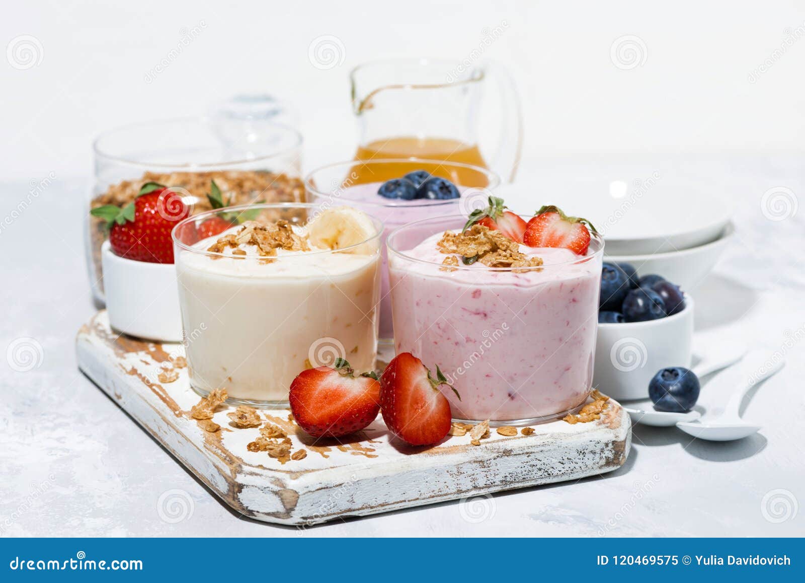 Sweet Yogurts with Fruit and Berries for a Delicious Breakfast Stock