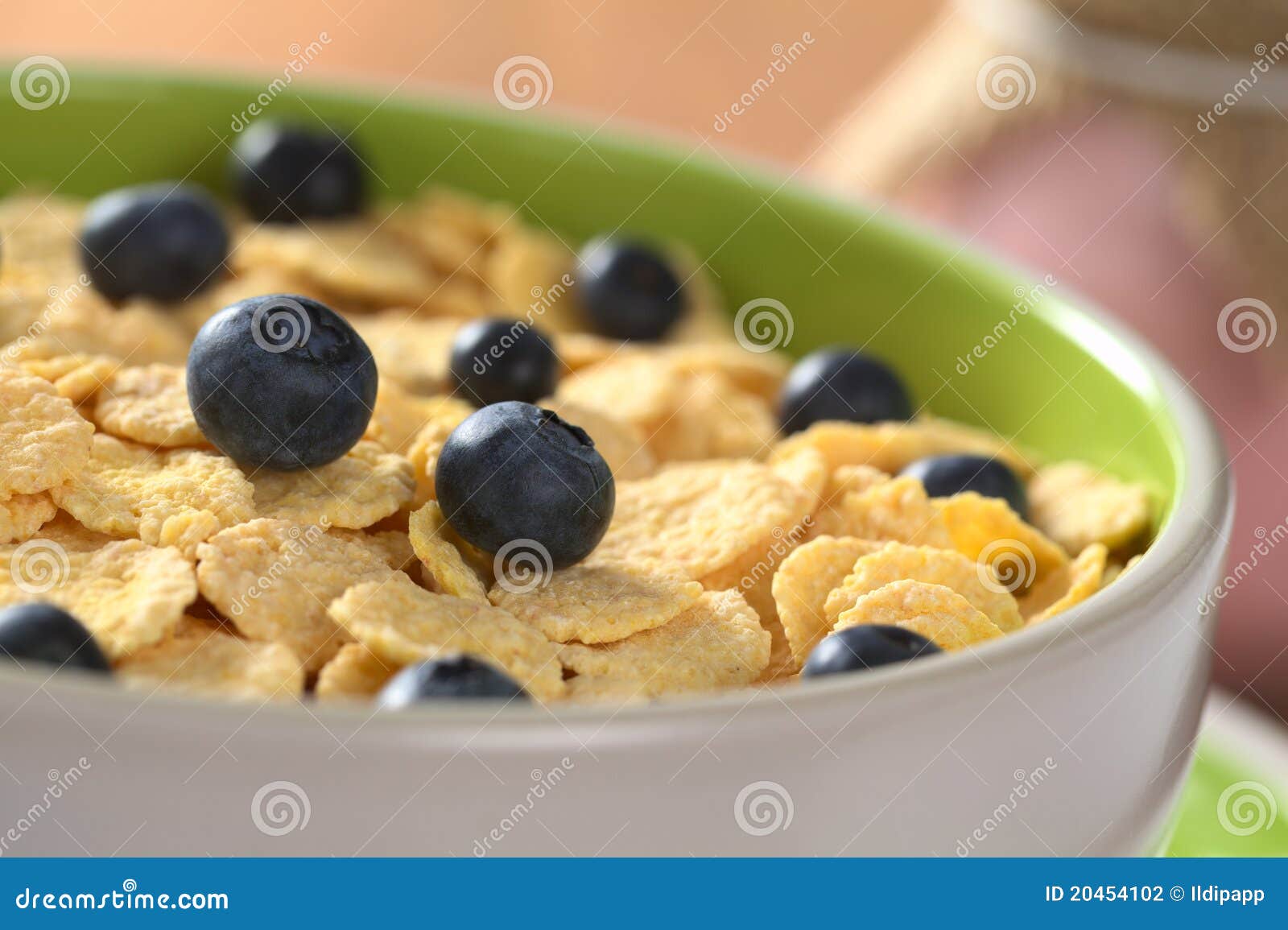Sweetened Corn Flakes with Fresh Blueberries Stock Photo Image of