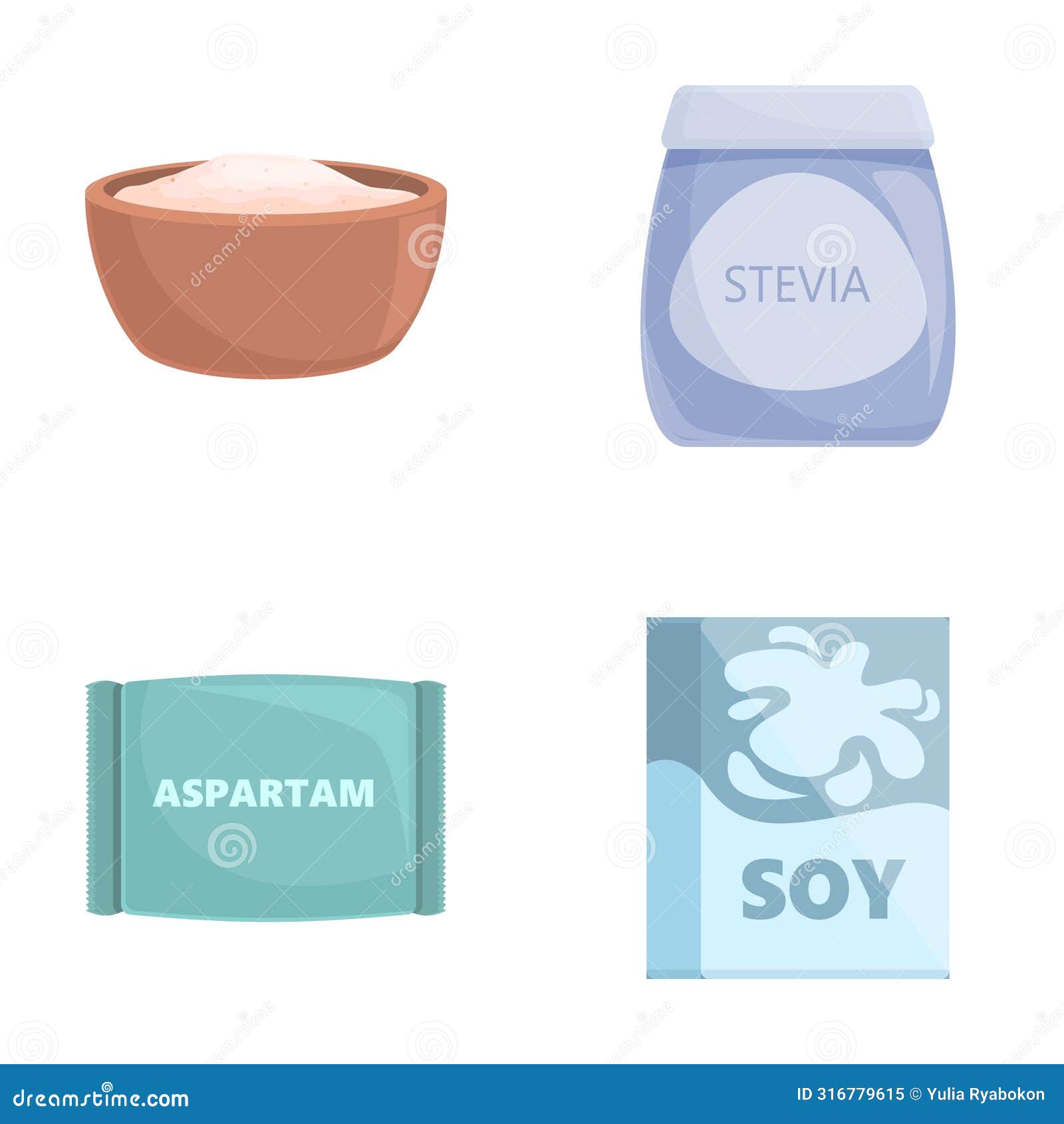 sweetener alternative icons set cartoon . food substitute in package