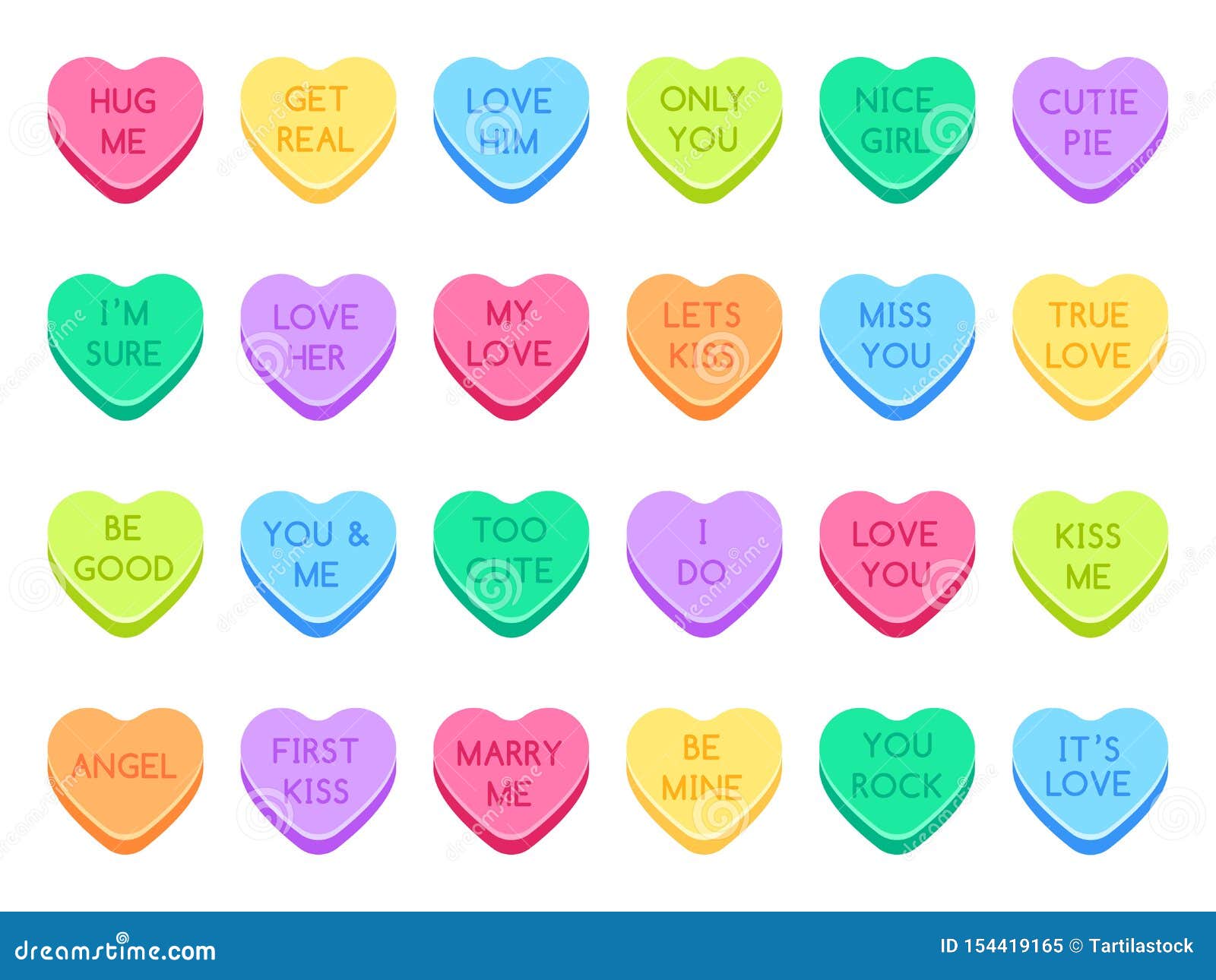 sweetheart candy. sweet heart candies, sweets valentines and conversation love hearts candies flat  