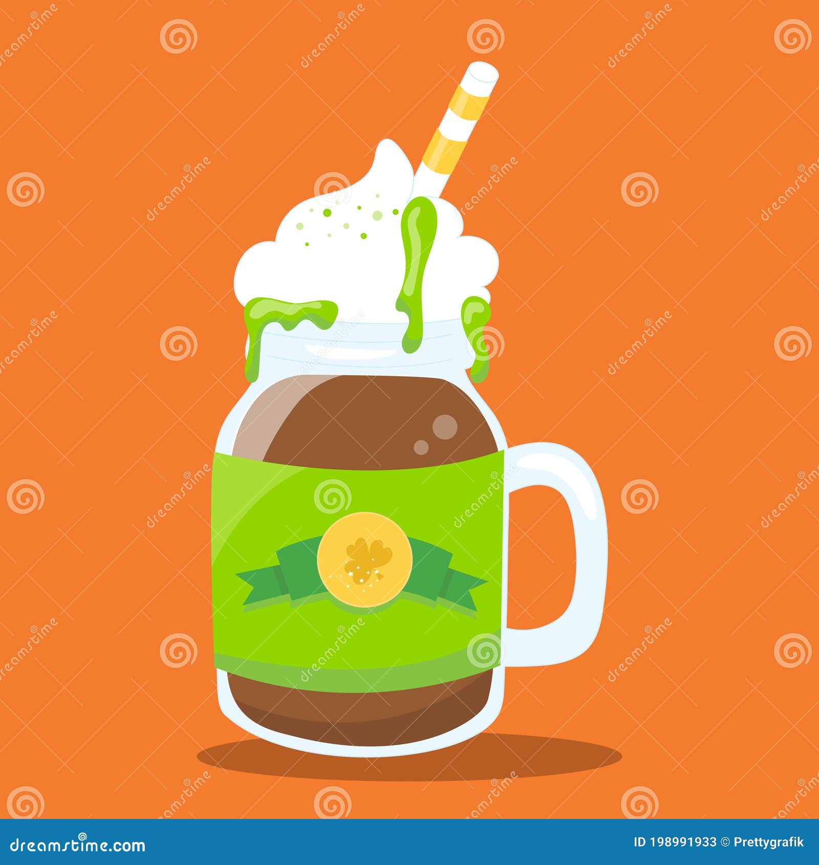 Green Tea Frappe With Whipped Cream In Take A Way Cup And Green Tea