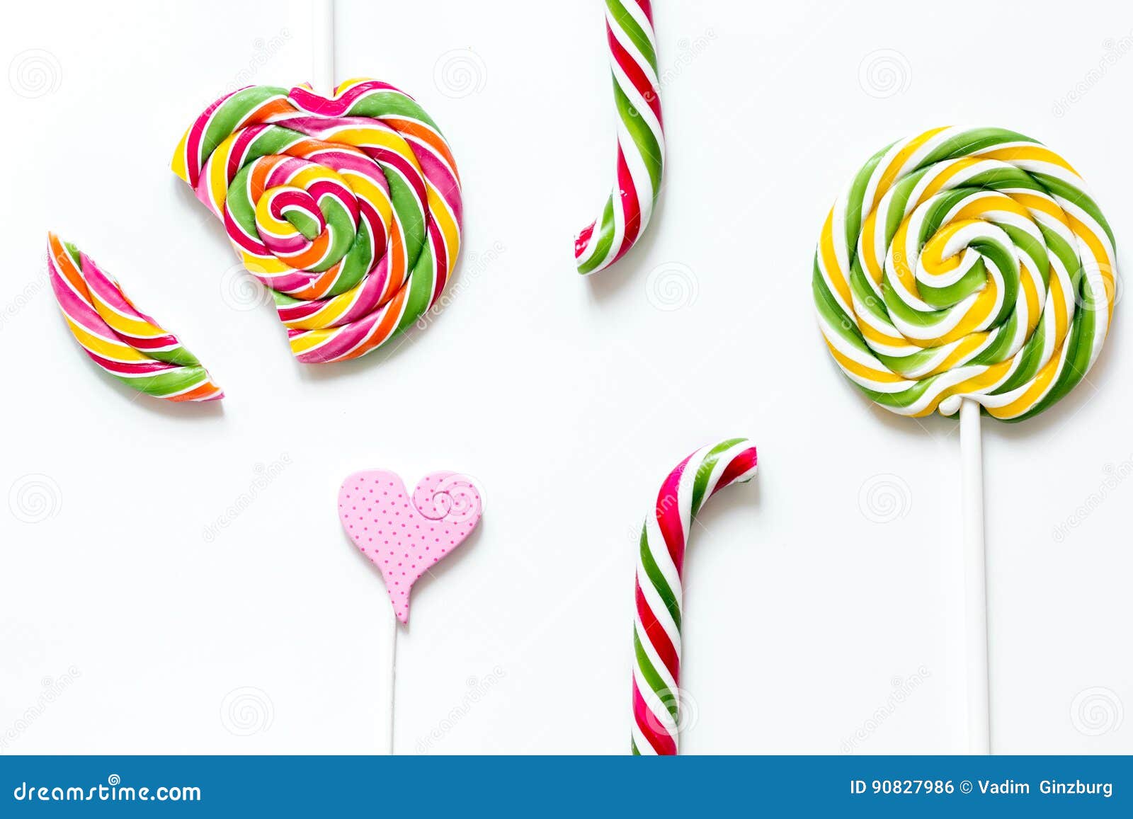 Sweets and Sugar Candies on White Background Top View Stock Photo ...
