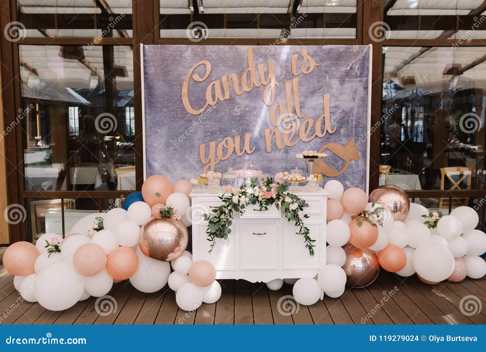 Wedding Candy Bar Decorated With Balloons Stock Photo Image Of