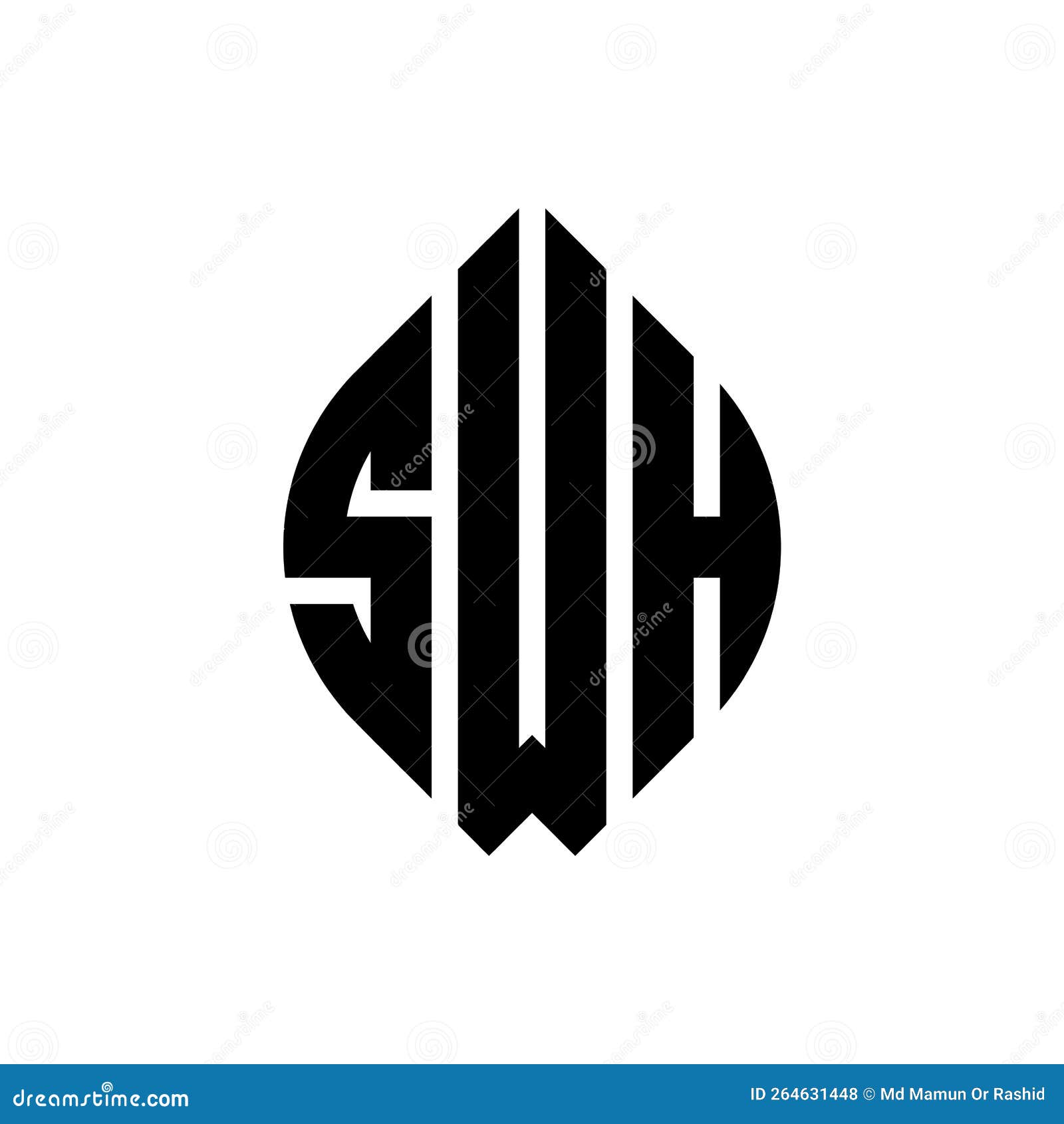 swh circle letter logo  with circle and ellipse . swh ellipse letters with typographic style. the three initials form a