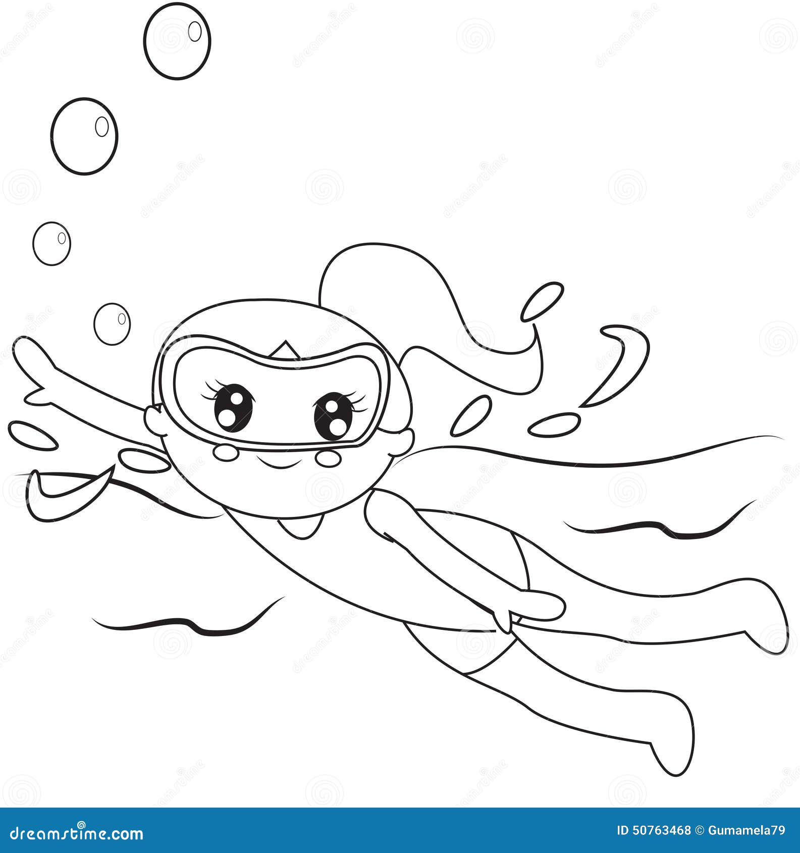 boy swimming coloring page