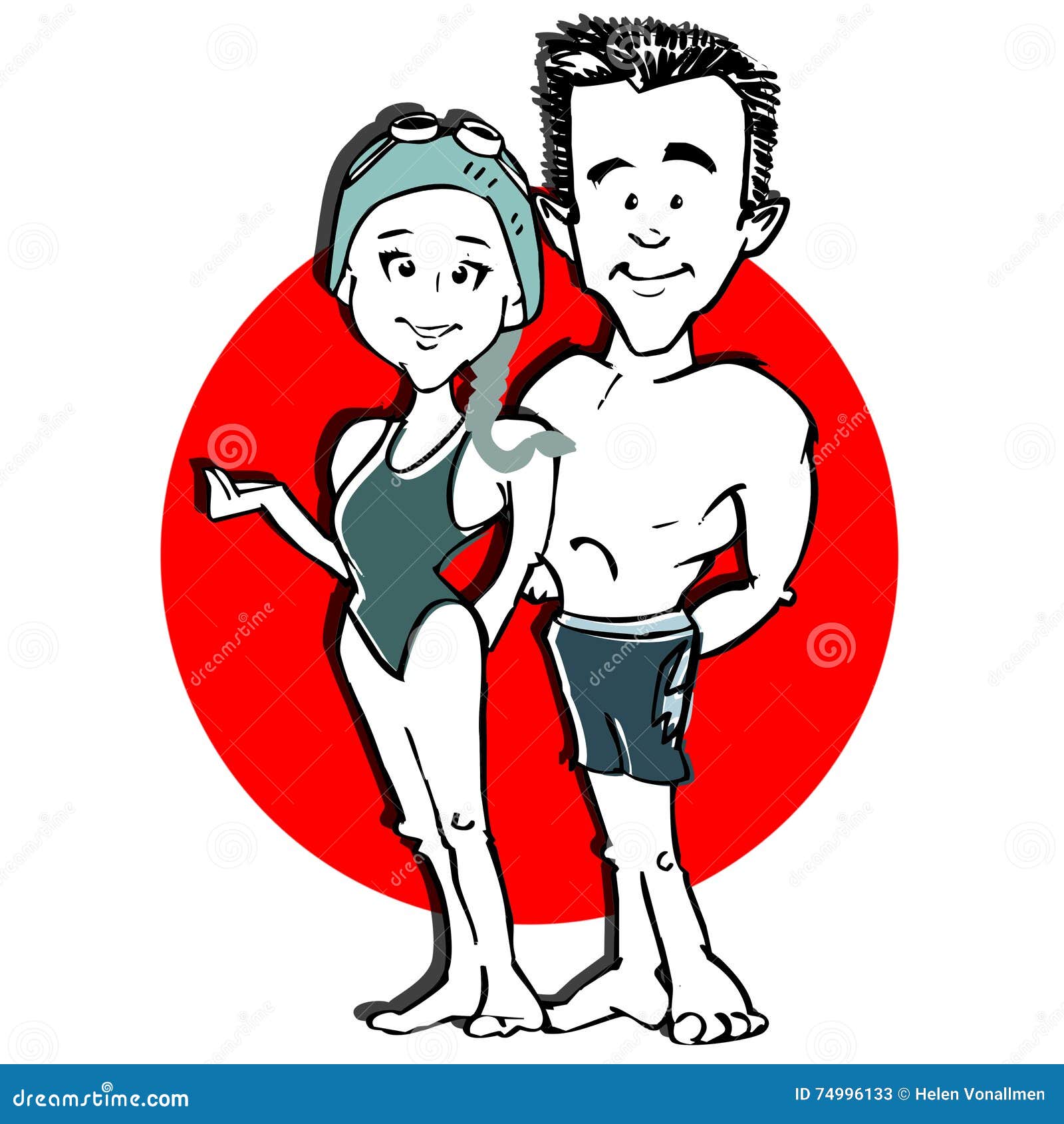 swimmer couple cartoon