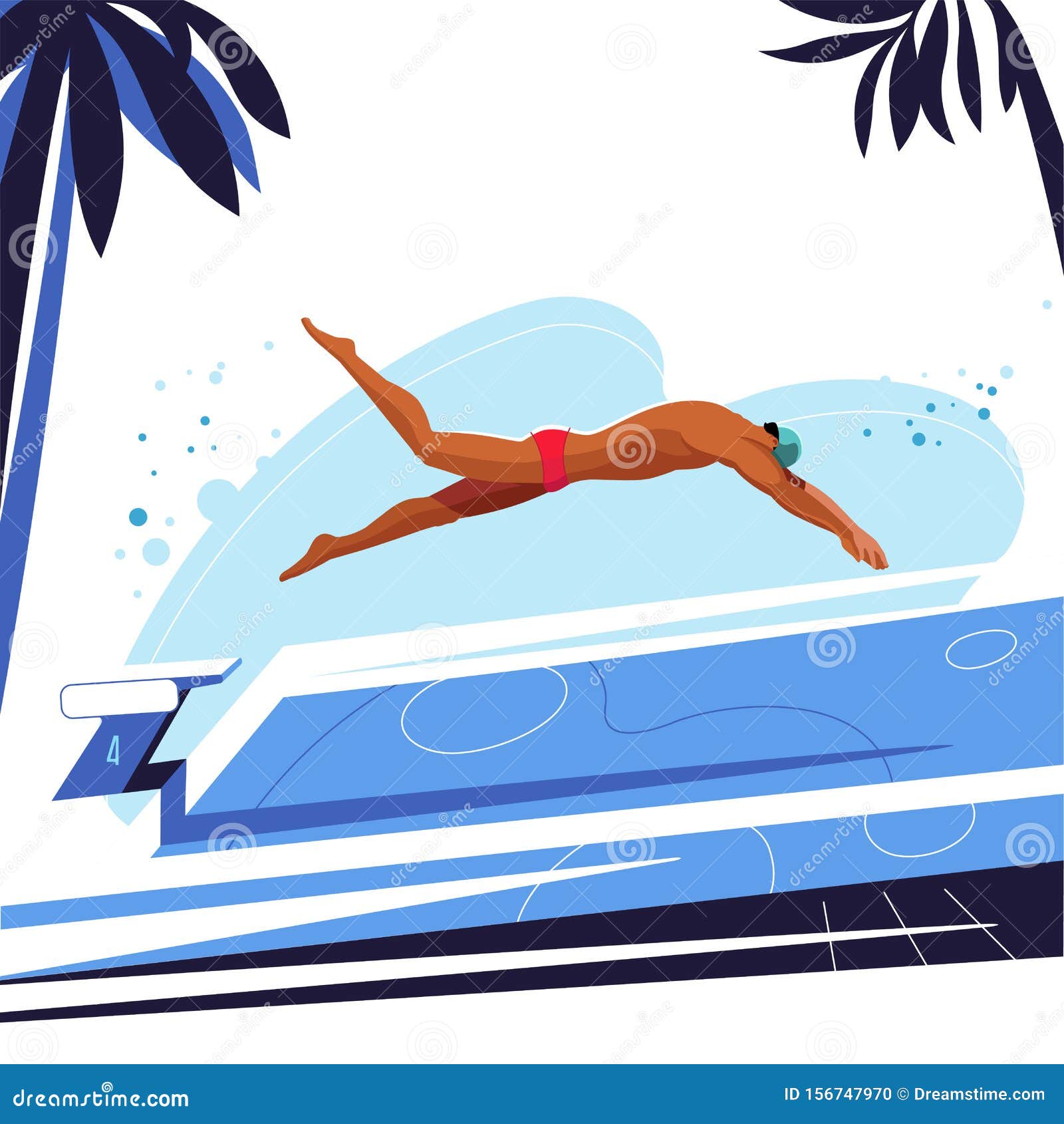 Swimmer Dives into the Pool. Stock Vector - Illustration of energy ...