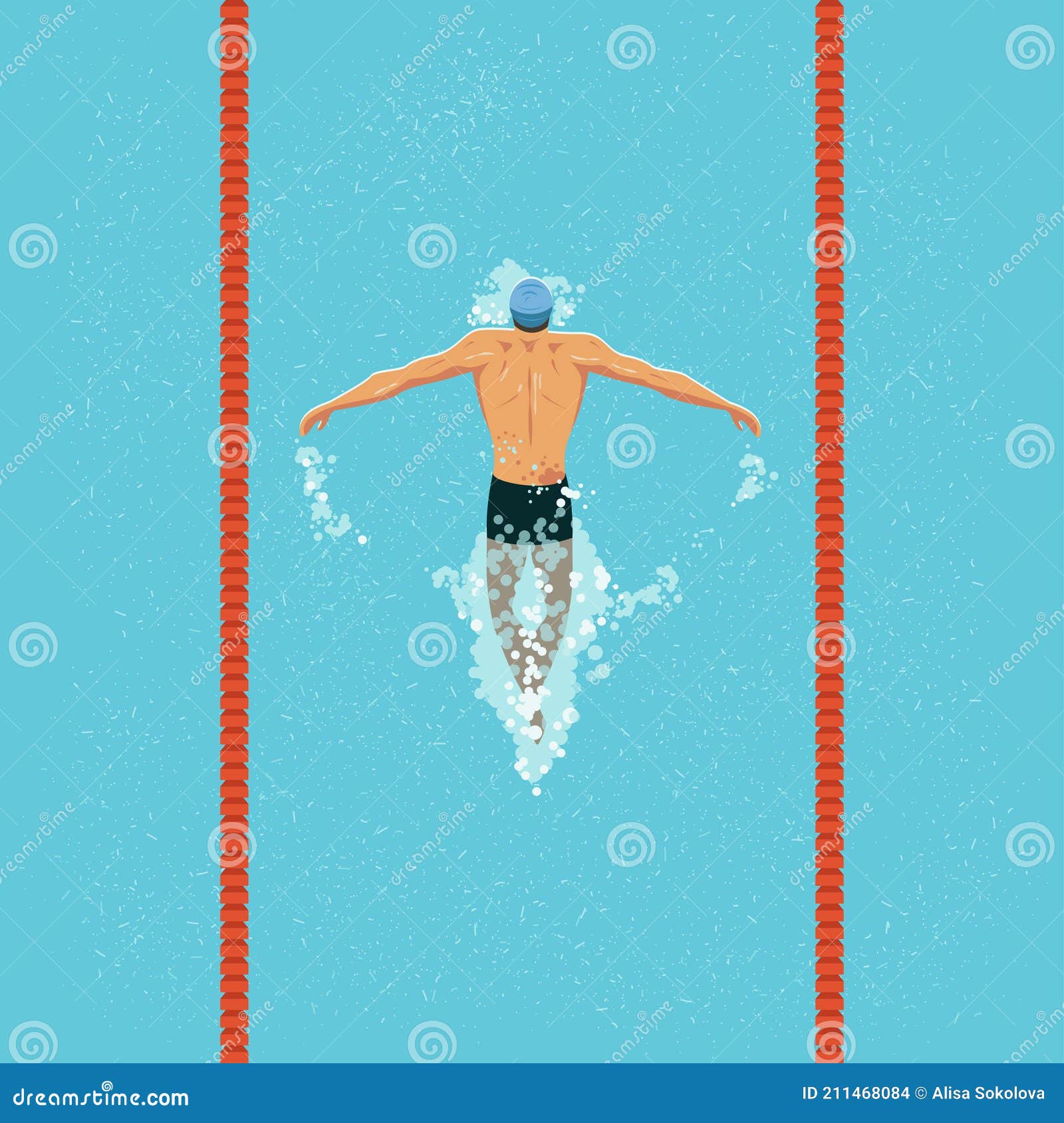 Swimmer Man Butterfly in the Swimming Pool. View from Above. Stock ...