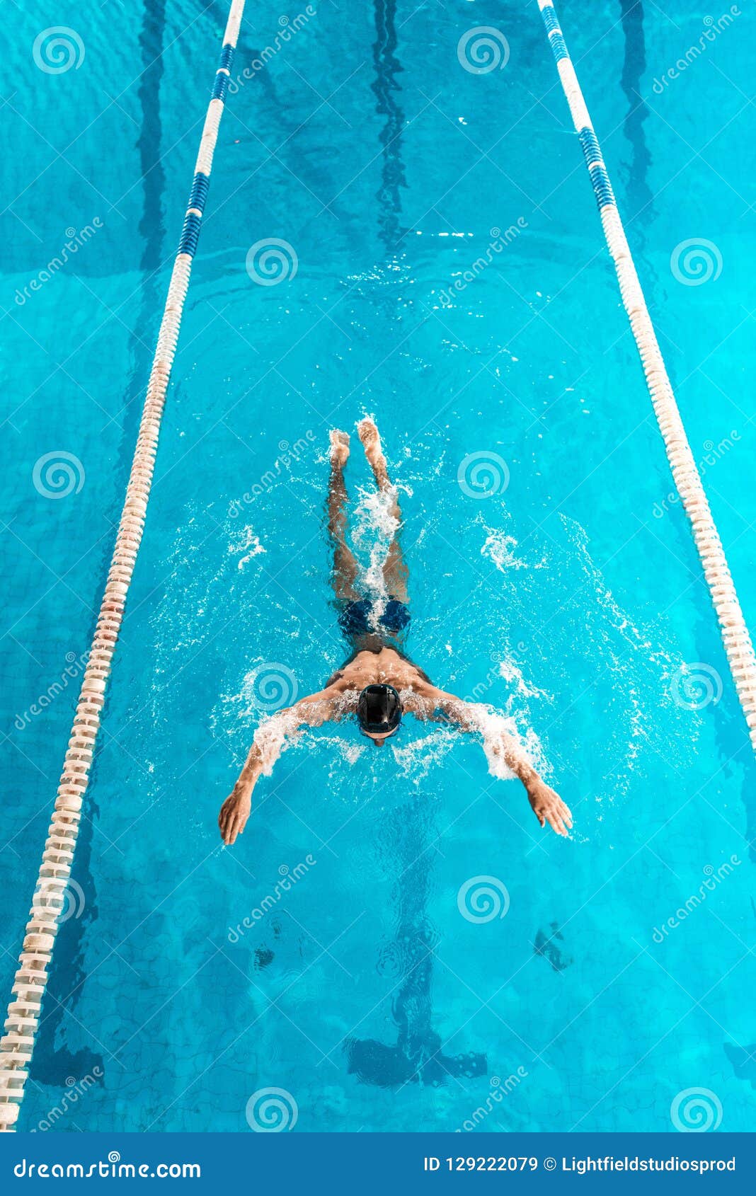 Athletic Swimmer in Cap and Goggles Swimming Stock Image Image of