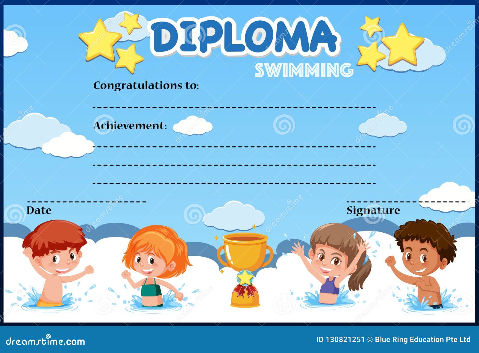 Swimming Diploma Certificate Template Stock Vector - Illustration Intended For Swimming Award Certificate Template