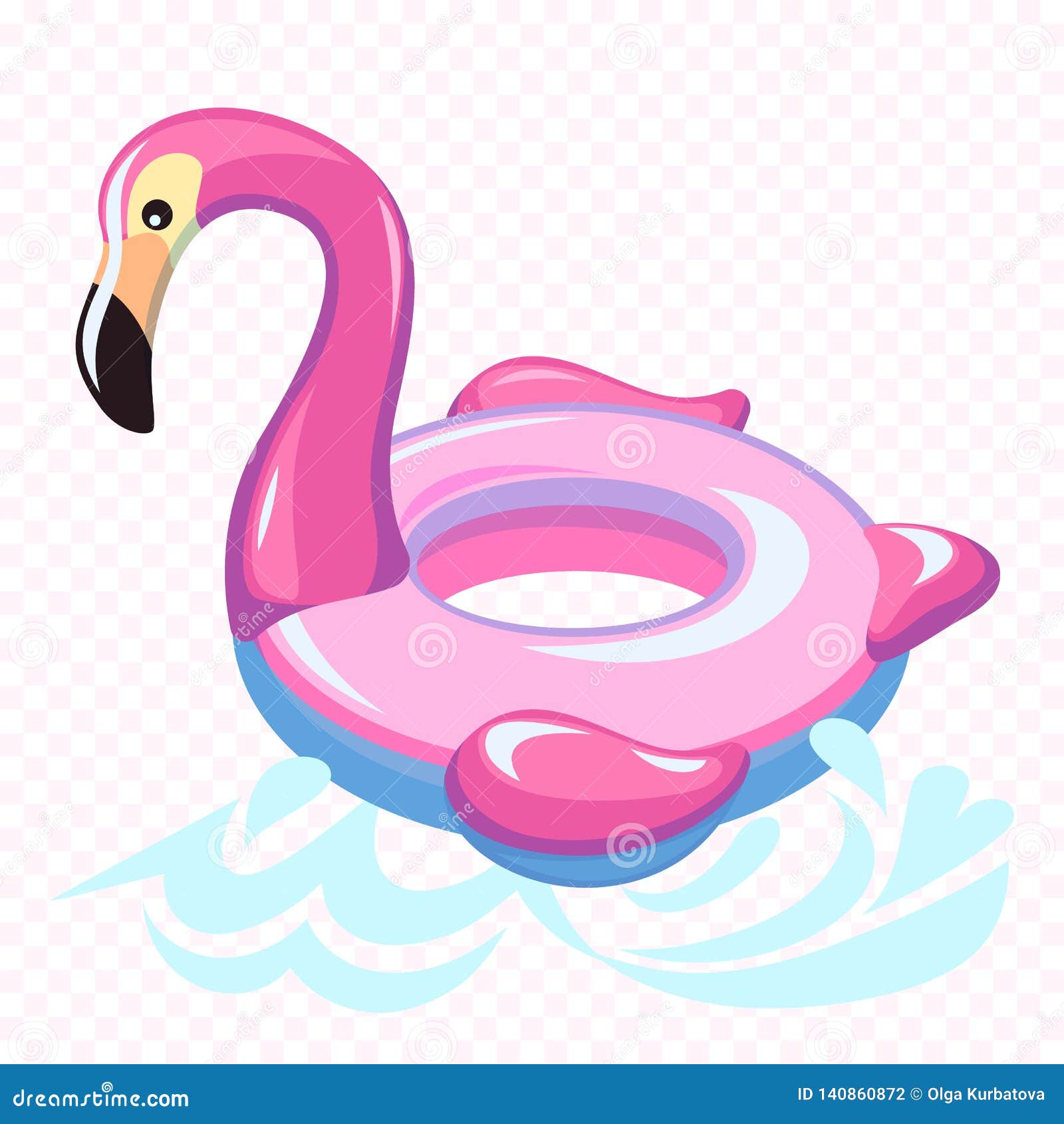 swimming flamingo. swim summer water pool inflatable toy pink flamingo float beach sea rings with marine waves concept