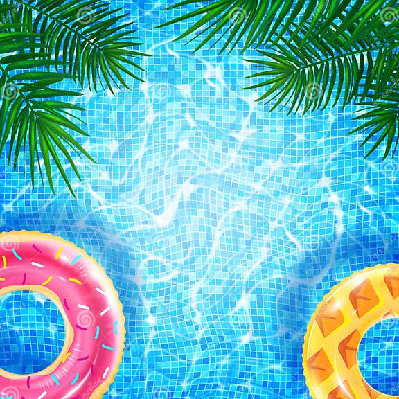 Swimming Pool With Floating Ring Caustic Ripple And Sunlight Glare Effect Aquatic Surface With