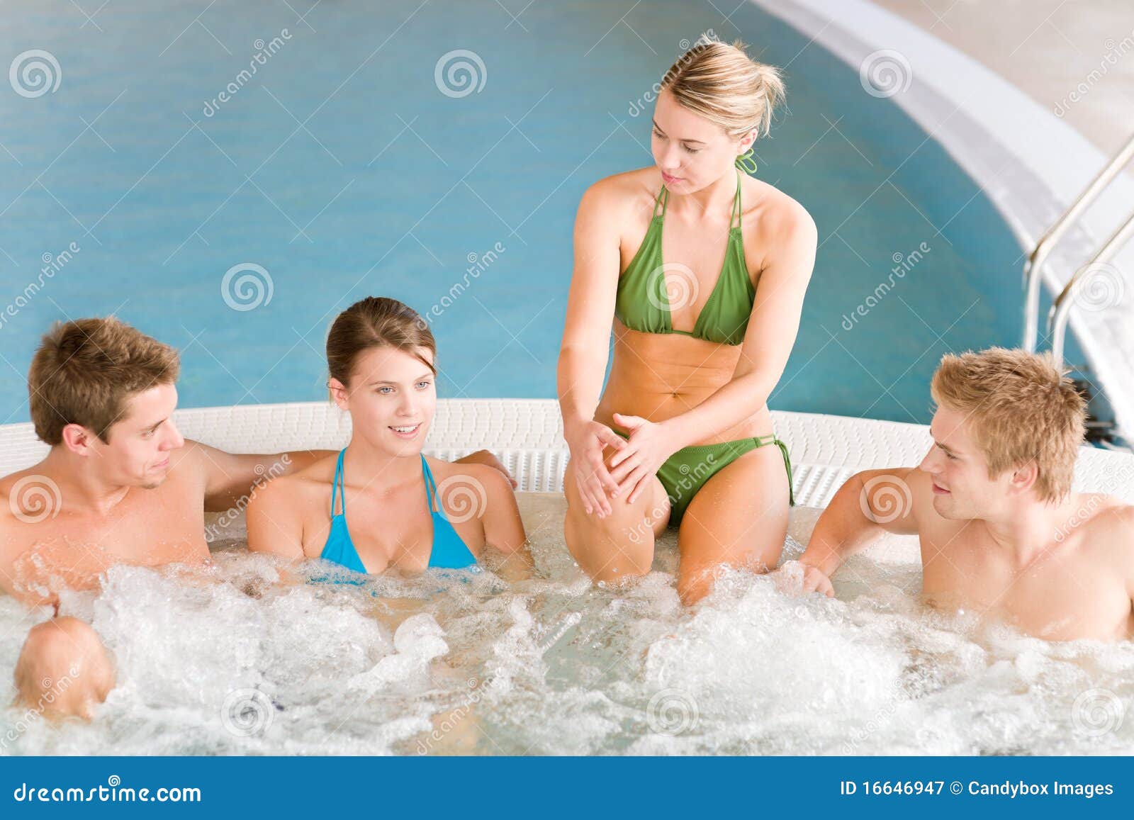 Swimming Pool Happy Couple Relax In Hot Tub Stock Image