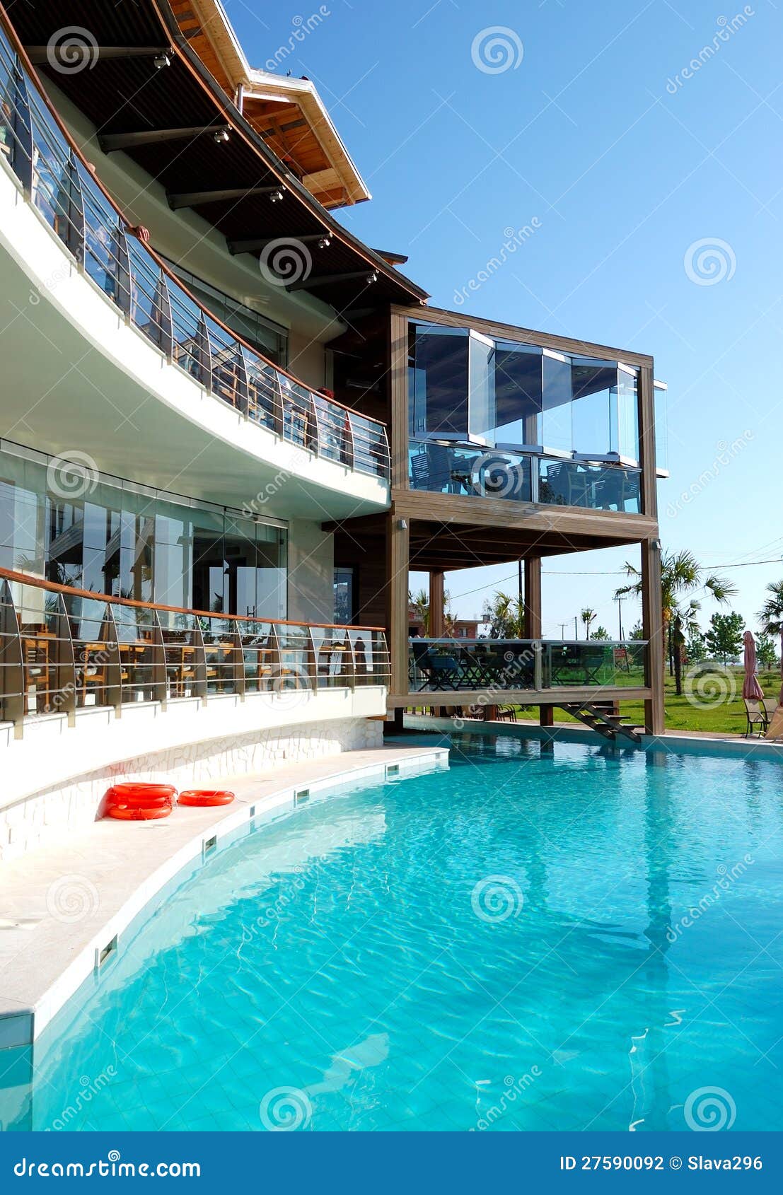 Swimming Pool and Outdoor Restaurant Stock Photo Image of deckchair