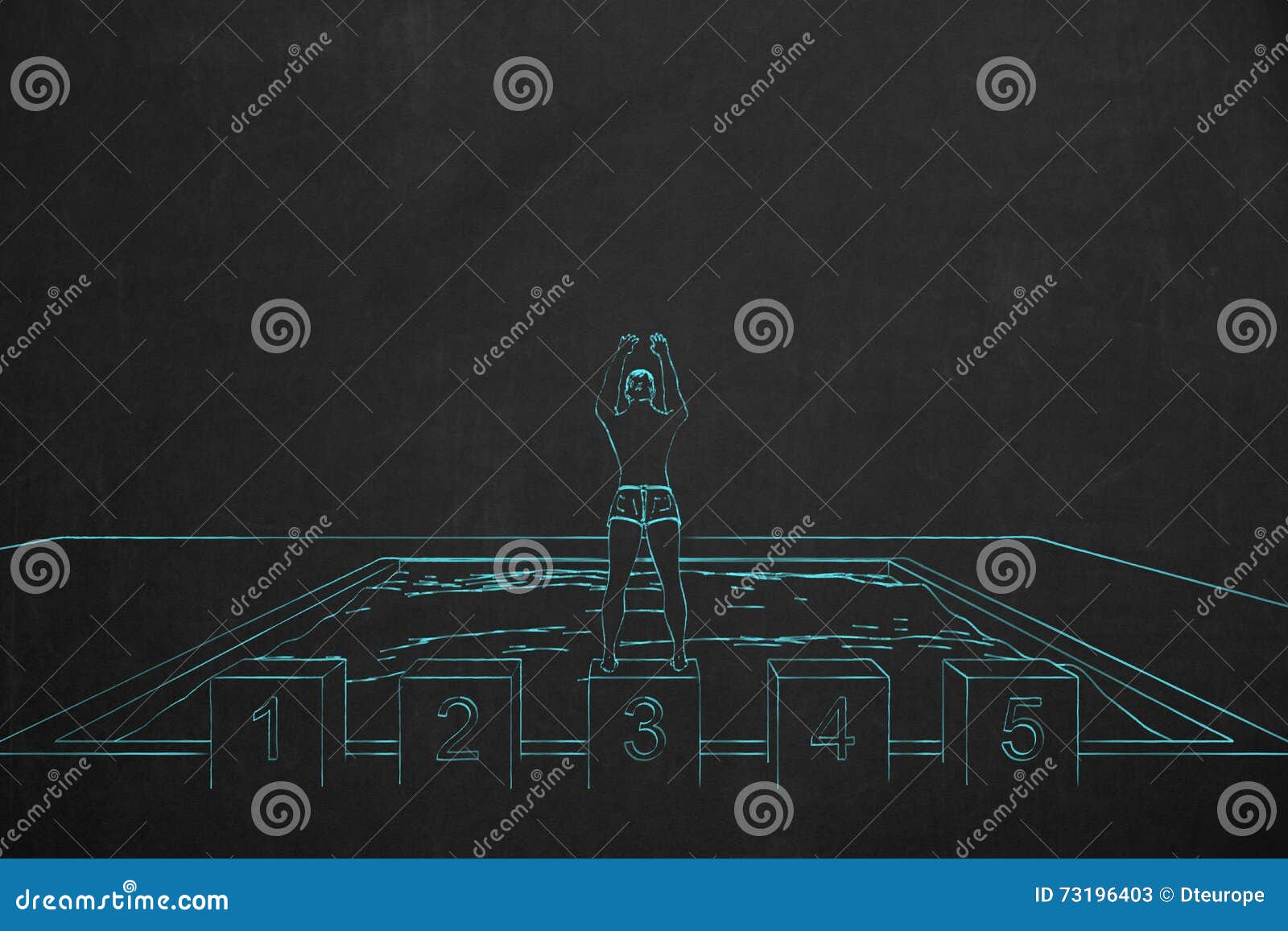 Swimming Pool Scenery Drawed with Chalk on a Dark Chalkboard Stock