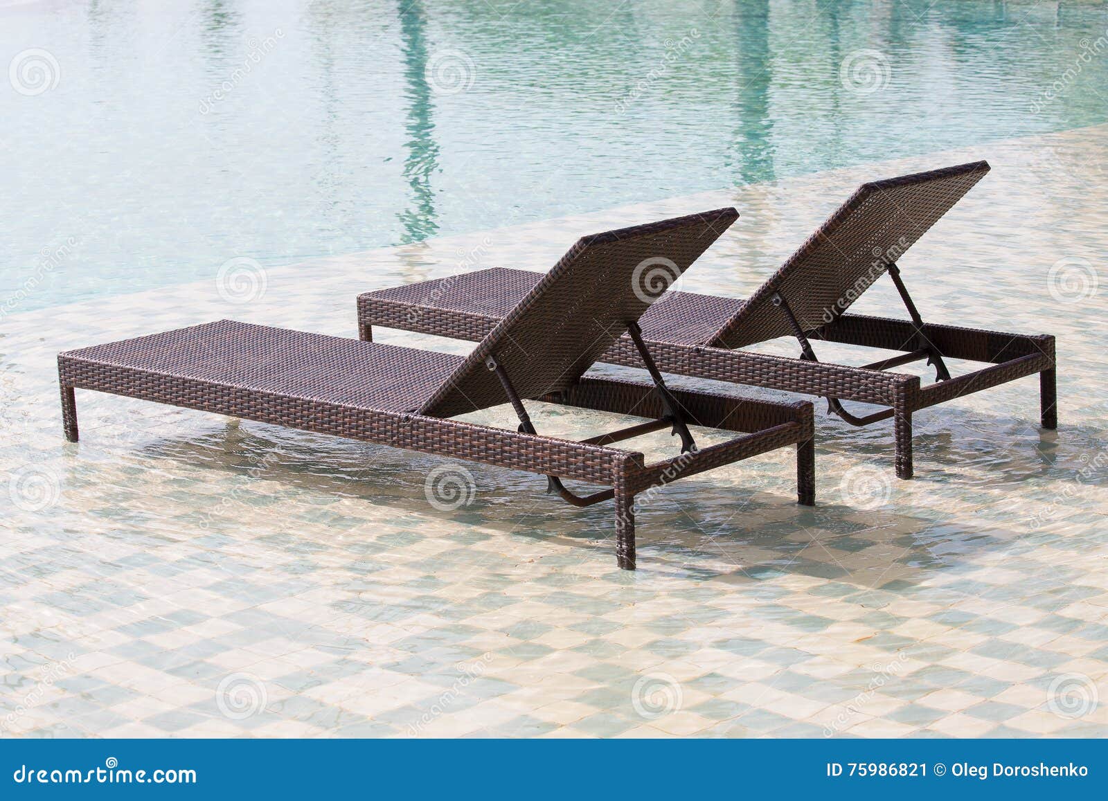 Swimming Pool and Two Deck Chairs, Close Up Stock Image Image of