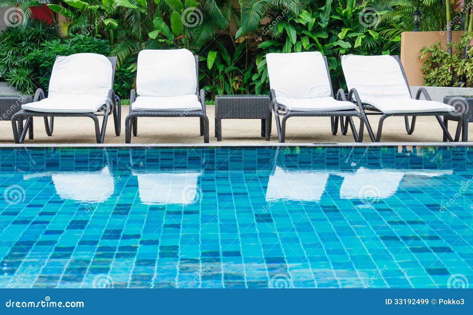 Swimming Pool With White Beach Chairs Stock Image Image Of Home Modern 33192499