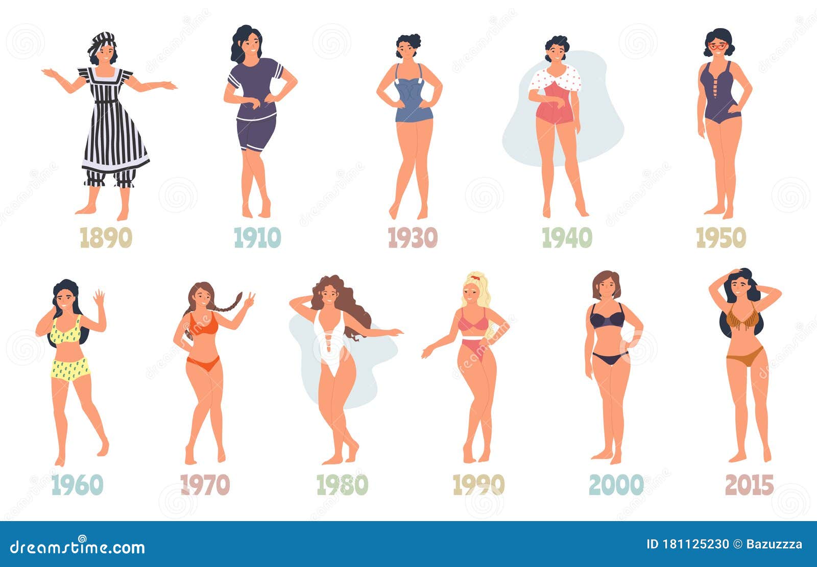 Swimming Suit Evolution, Vector Flat Isolated Illustration Stock