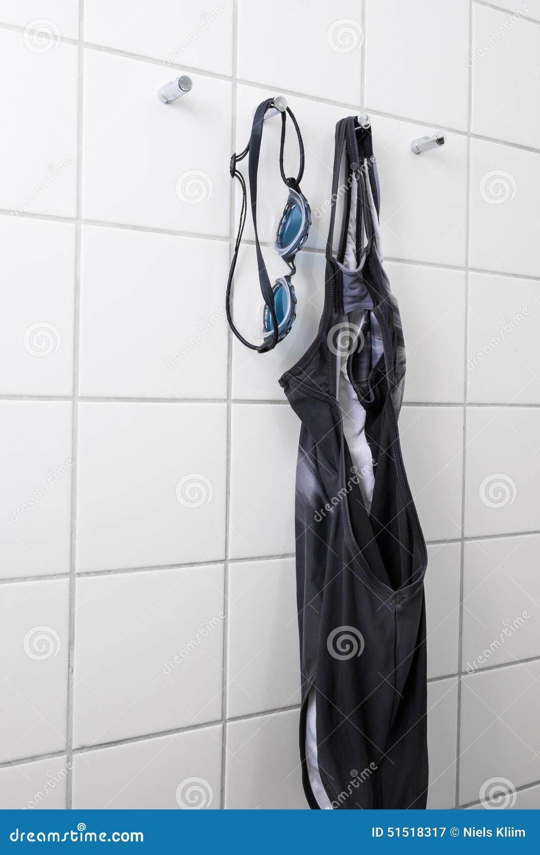 Swimsuit and Swim Goggles on Hooks Stock Image Image of hygiene, hook