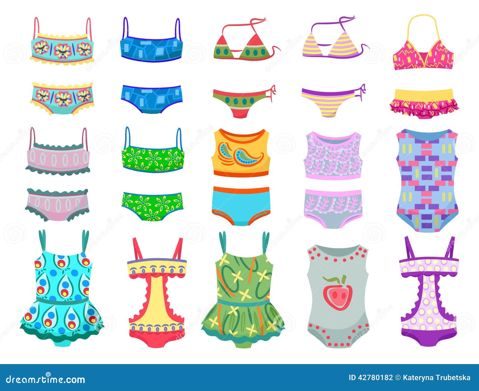 Swimwears for little girls stock vector. Illustration of isolated ...
