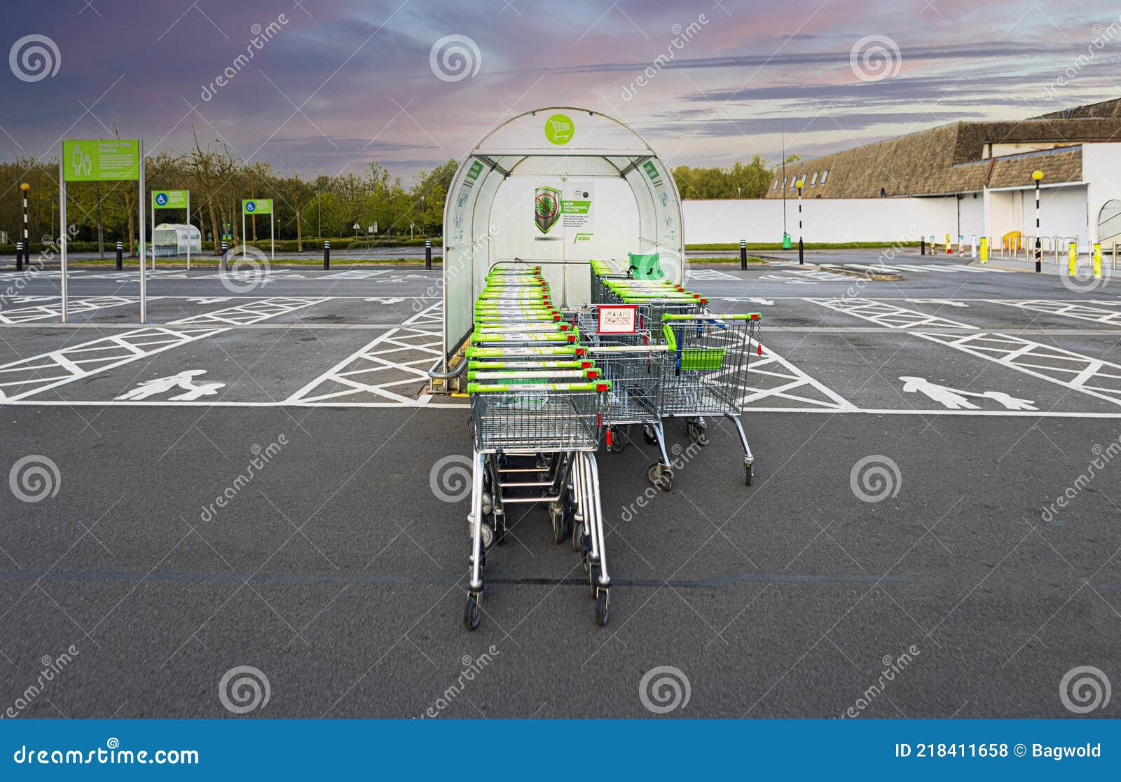 SWINDON, UK MAY 11, 2021 ASDA Trolly Park and Empty Car Park in West