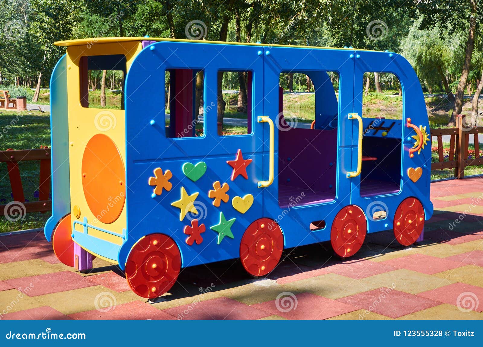 Swing Car for Children in the Public Playground Stock Photo Image of